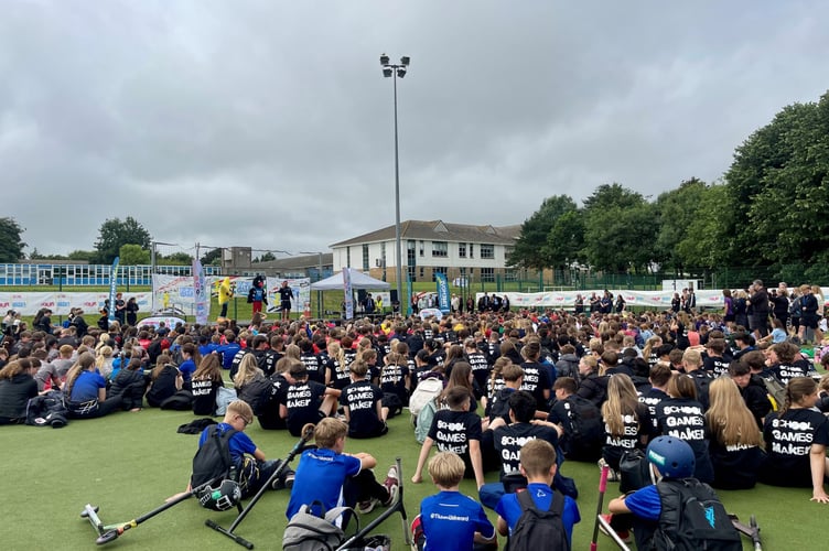 Youngsters gather round for the opening ceremony of the Cornwall School Games in Liskeard