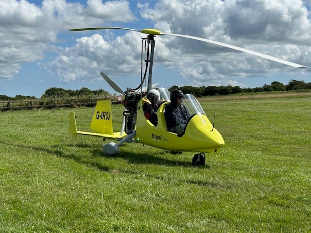 President of Bude Inner Wheel, Di McDougall coming back to earth after her fundraising gyro flight