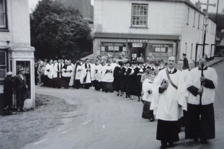 The Post is grateful to Rose Hitchings of Bridgerule for supplying this photograph of Bridgerule shop and a long procession of people on their way to St Bridget's Church - do any of our readers know what the procession was in aid of?