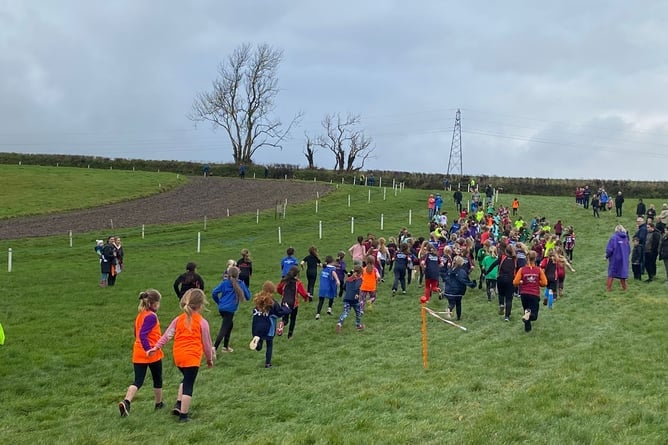Children taking part in one of the legs of the Primary Schools Cross Country League
