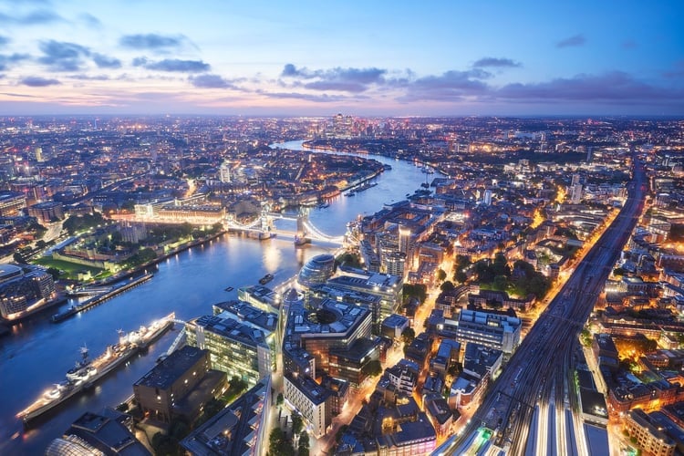 A panorama of London from The View From The Shard.
