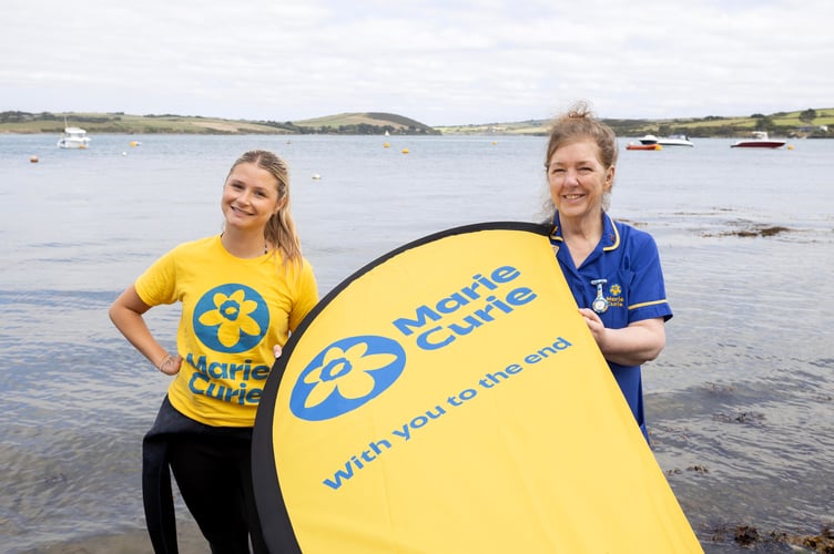 Mollie Pearce from The Traitors and Dancing on ice taking part in the Marie Curie Padstow to Rock swim. (Picture: Exposure Photo Agency)