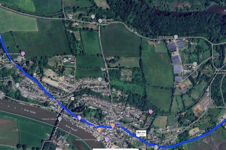 The route the SWW tanker will take removing sludge from the Calstock Wastewater Treatment Works after issues were identified with the sludge thickening process.