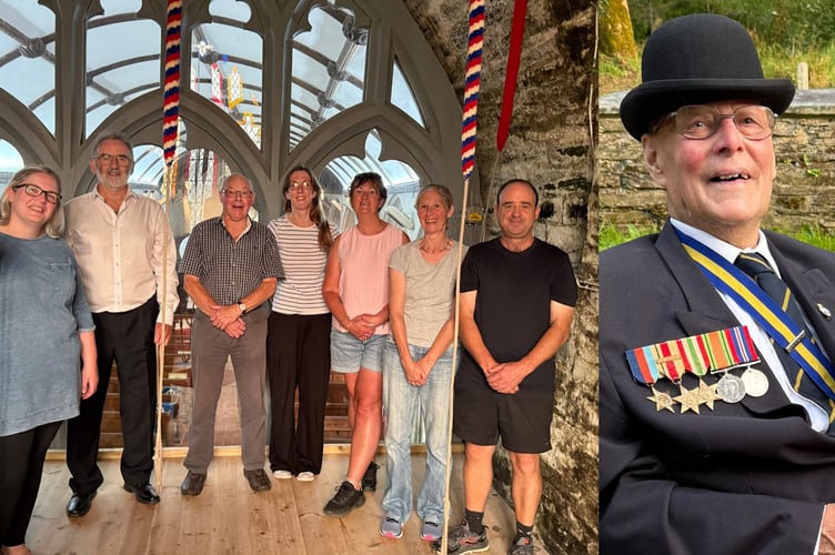 Pictured (left) are the group of ringers with Julian Trick and (right) Robin Moore, Royal British Legion Camelford branch president