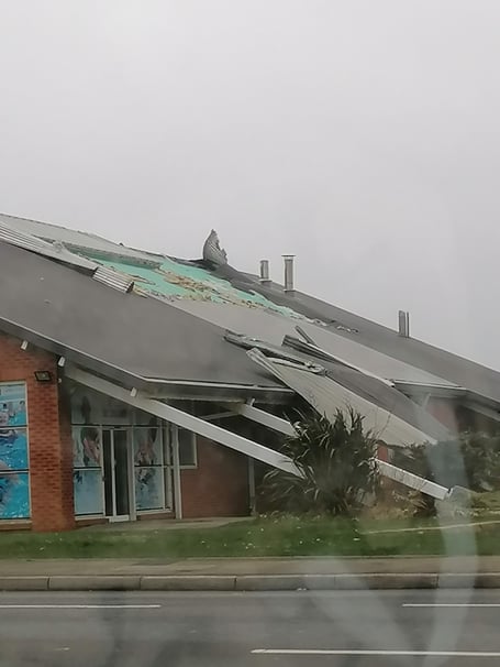 The damage to the roof at Bude Leisure Centre caused by Storm Darragh (Picture: GLL)