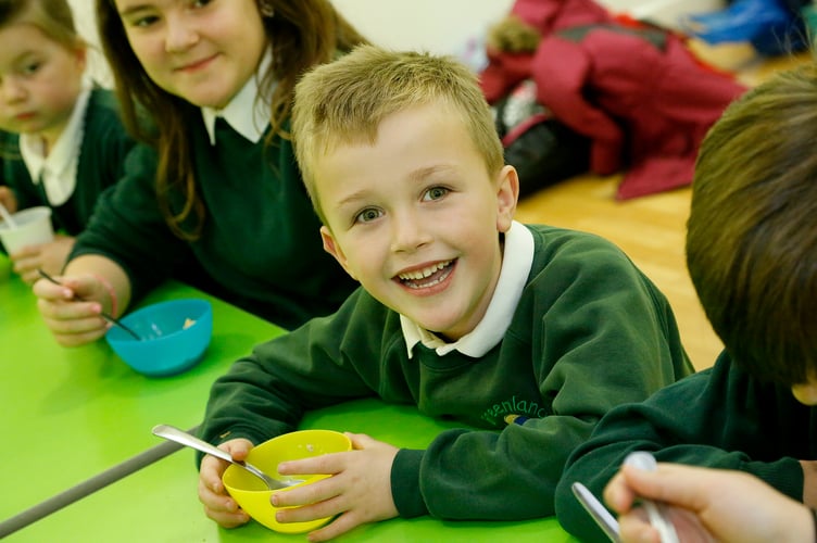 Best Breakfast Hero Helen Walker with pupils from Greenland Community Primary School Breakfast Club in South Moor Stanley, County Durham, winners of the Kellogg's Breakfast Club Awards Picture: DAVID WOOD