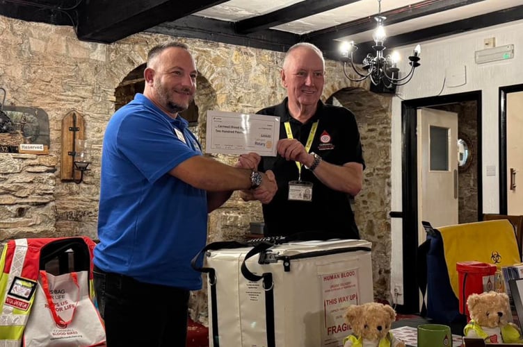 Callington Rotary Club were able to hand over a cheque for £200 to the Blood Bikes