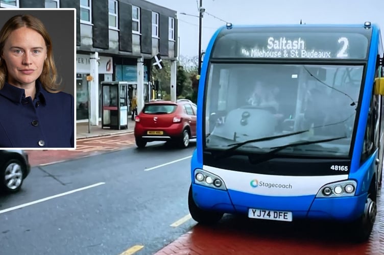 South East Cornwall MP, Anna Gelderd (inset) says she has been inundated with complaints from residents reporting buses failing to arrive, long delays and overcrowded vehicles