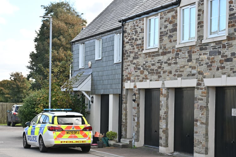 A police car on Treclago View in Camelford while investigations were underway. (Picture: Adrian Jasper)