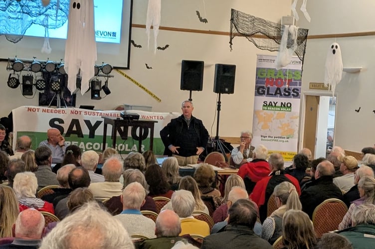 Sir Geoffrey Cox KC MP addressing the packed Holsworthy Memorial Hall (Picture: Tindle)