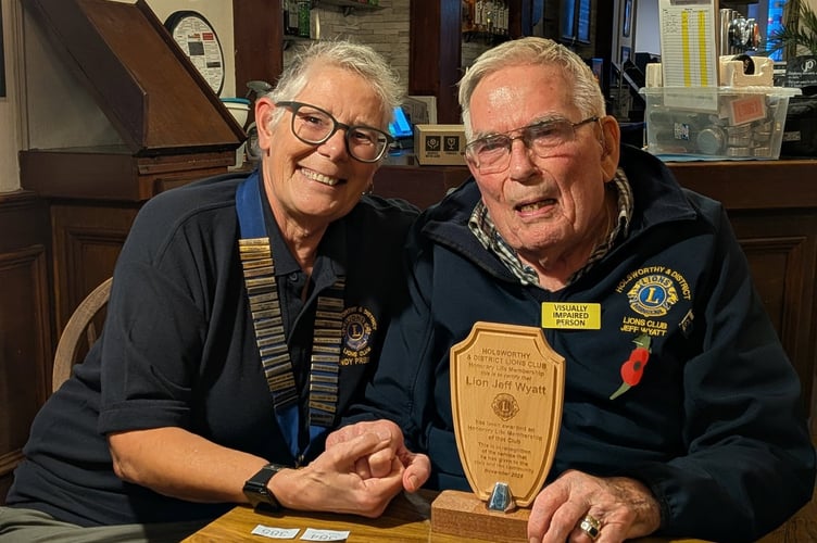Sandy Preston (left), pictured with Jeff Wyatt of the Holsworthy and District Lions (Picture: Holsworthy and District Lions)