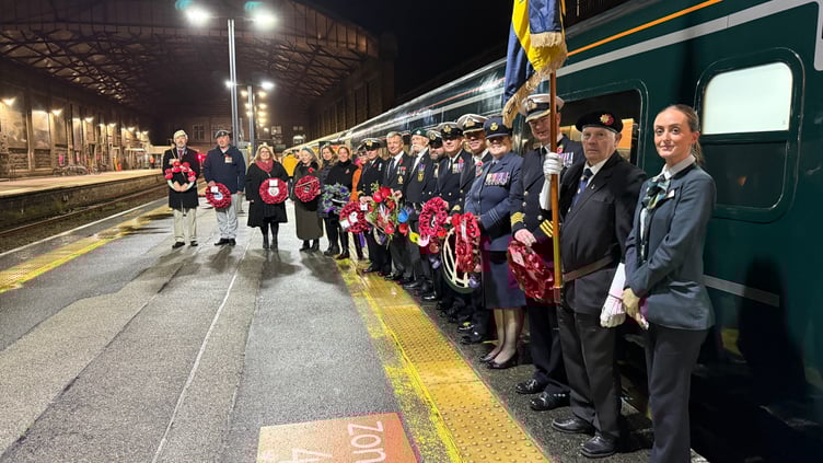 The Night Riviera Sleeper from Penzance was the first of the 2025 trains to leave for London, flanked by a guard of honour.