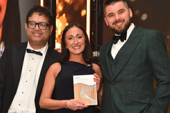 Steph Saenz receives her accolade at the National Recycling Awards.