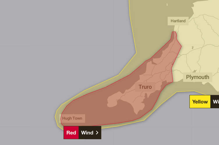 Red weather warning for wind issued by the Met Office (Picture: Met Office)