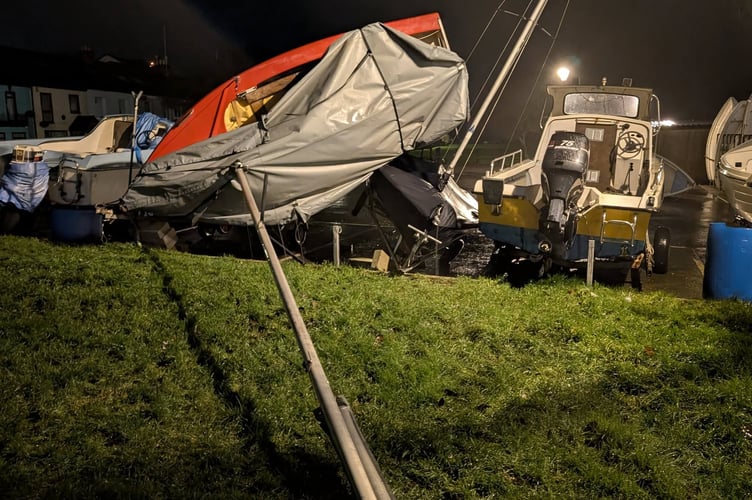 Boats were damaged down on Saltash waterside as Storm Goretti hit the region