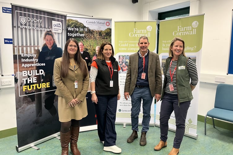 Pictured (left to right): Victoria Mulholland - Duchy College, Juliet Allister - Cornish Mutual, local farmer Charlie Penna and Louise Davis - Farm Cornwall