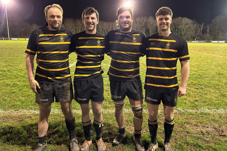 Bude Cornwall Clubs XV, Will Hockridge, Will Pharo, Fred Saxton and Harvey Cholwill. 