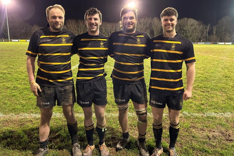 Bude Cornwall Clubs XV, Will Hockridge, Will Pharo, Fred Saxton and Harvey Cholwill.