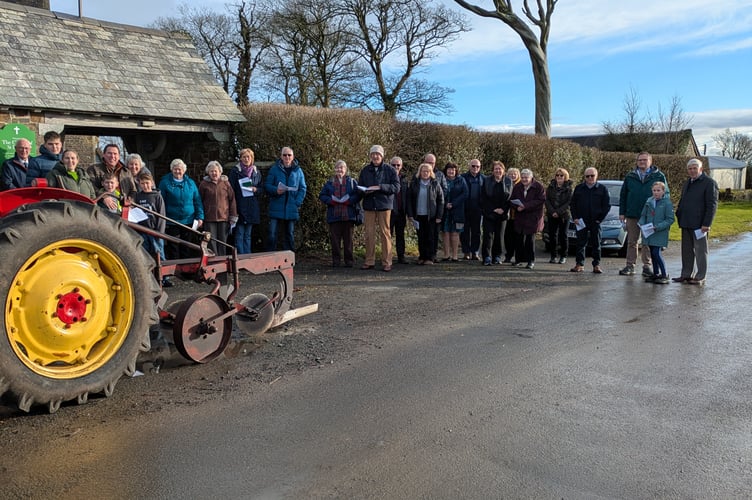 The congregation of St Pancras Church, Pancrasweek, for the traditional plough service