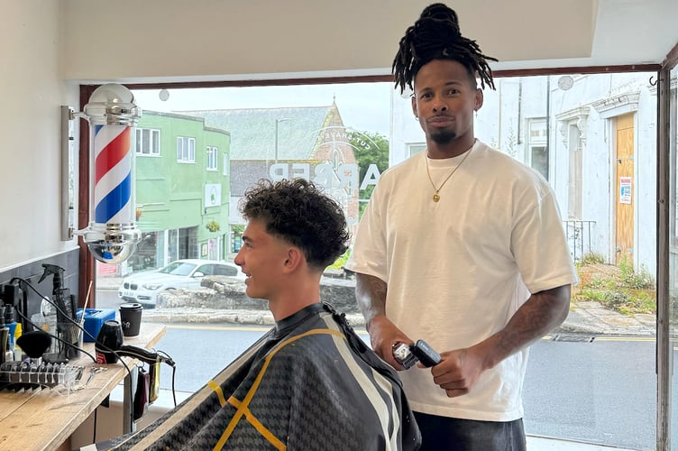 Konnor Ewudzi at St Austell Barbershop in St Austell town centre.