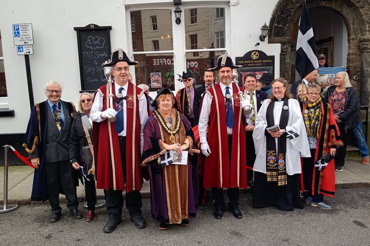 Members of the town council were on hand to show their support for the young people of Launceston during the Childrens' St Piran's Day parade, including deputy mayor Cllr John Conway, mace bearers Andrew Frain and David Langman, mayor Cllr Nicola Gilbert, the mayor's chaplain Rev Jess Lancaster and Cllrs Davey Green, Paula Bullen, John Harris and Bonnie Soanes
