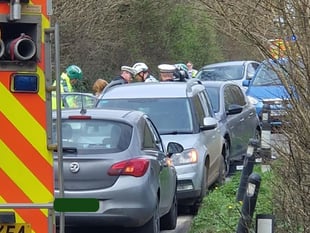 Three-vehicle collision blocks A388 near Hatt