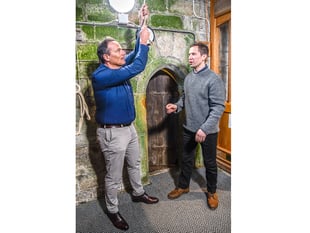 Entertainer Johnny Cowling has a go at bellringing
