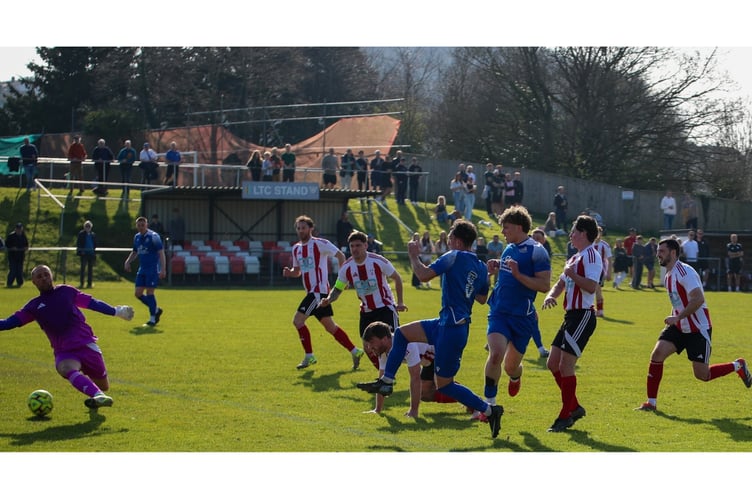 James Lorenz fires Liskeard ahead after 16 minutes. Pictures by Colin Hilton.