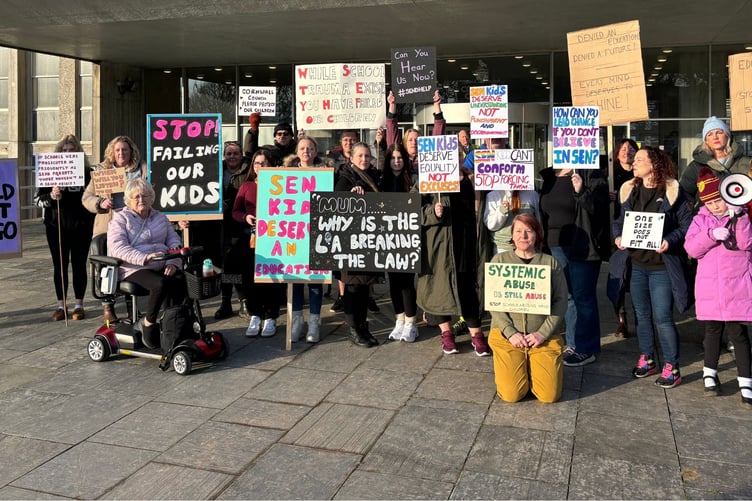 Parents of neurodiverse and SEND children protest outside County Hall in Truro (Picture: Lee Trewhela/ LDRS)