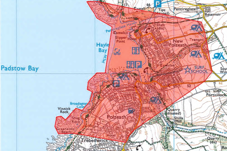 The dispersal area around Polzeath beach as issued by Devon and Cornwall Police