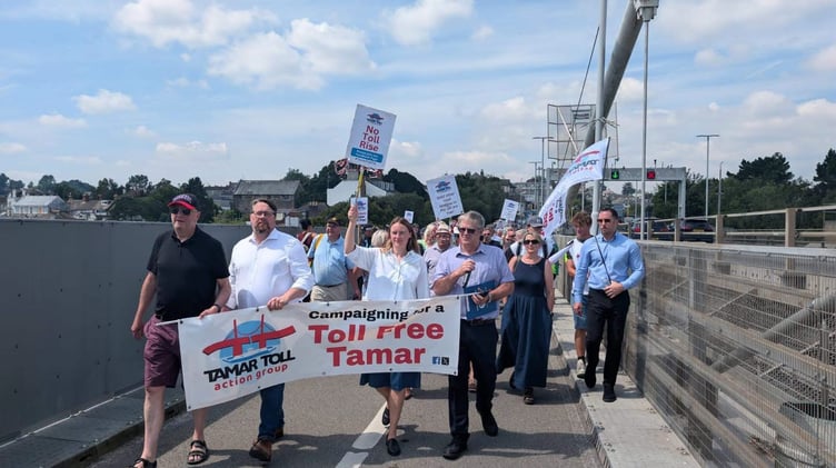 Andrew Long, Dan Rogerson, Anna Gelderd and Scott Slavin led the demonstration across the Tamar Bridge on Saturday