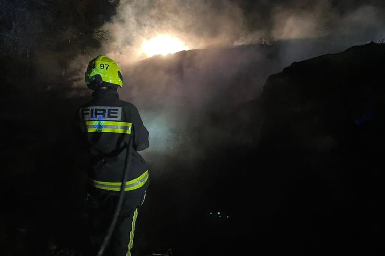 One of the fire crews battling the fire in Sutcombe (Picture: Holsworthy Fire Station)