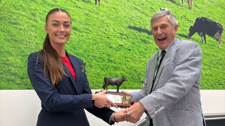 Holly May picked up the West Country Dairy Award, along with a £2,000 prize and the competition’s distinctive dairy cow trophy. (Picture: Duchy College)