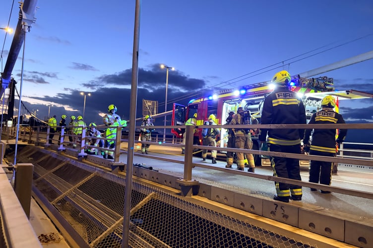Fire crews from either side of the Tamar were involved in the exercise