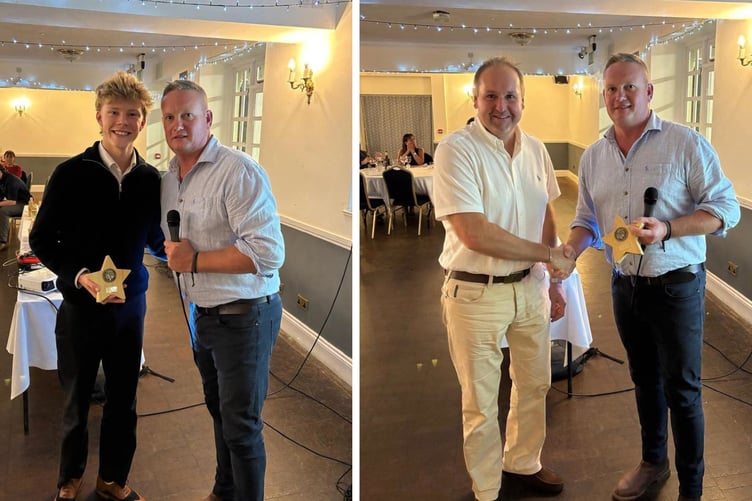 Second team skipper James Theobald presented William Mansfield (left) and Phil Spry (right) with their respective awards.