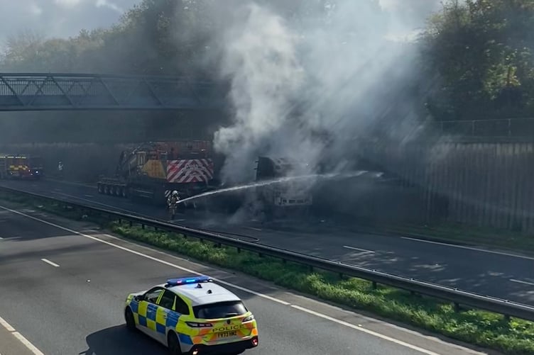 Police are on scene to help with traffic management of the A30 as the lorry fire is brought under control by local fire crews