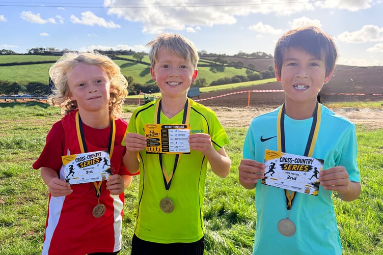 The top three finishers in the Year 3/4 Boys race of the new East Cornwall Schools Cross Country Series