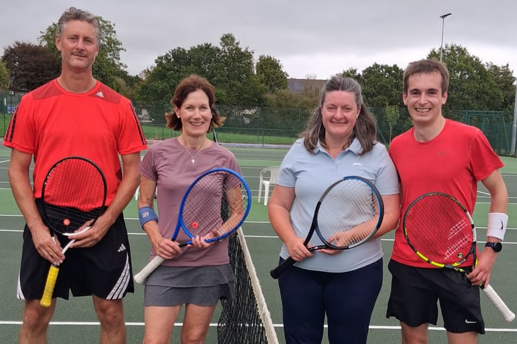 Jimmy Shanks and Ruth Cornish (left of net) got the better of Becky Perry and Henry Cornish in the Mixed Doubles decider.
